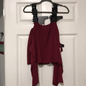 Maroon crop top with off the shoulder sleeves